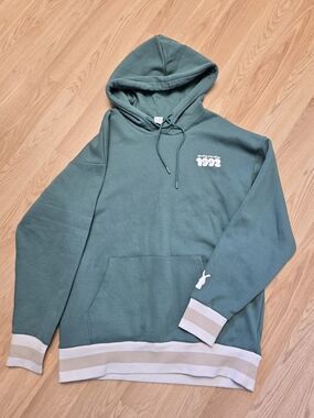 Dutch Bros Teal Pullover Hoodie with Cream & White Stripes